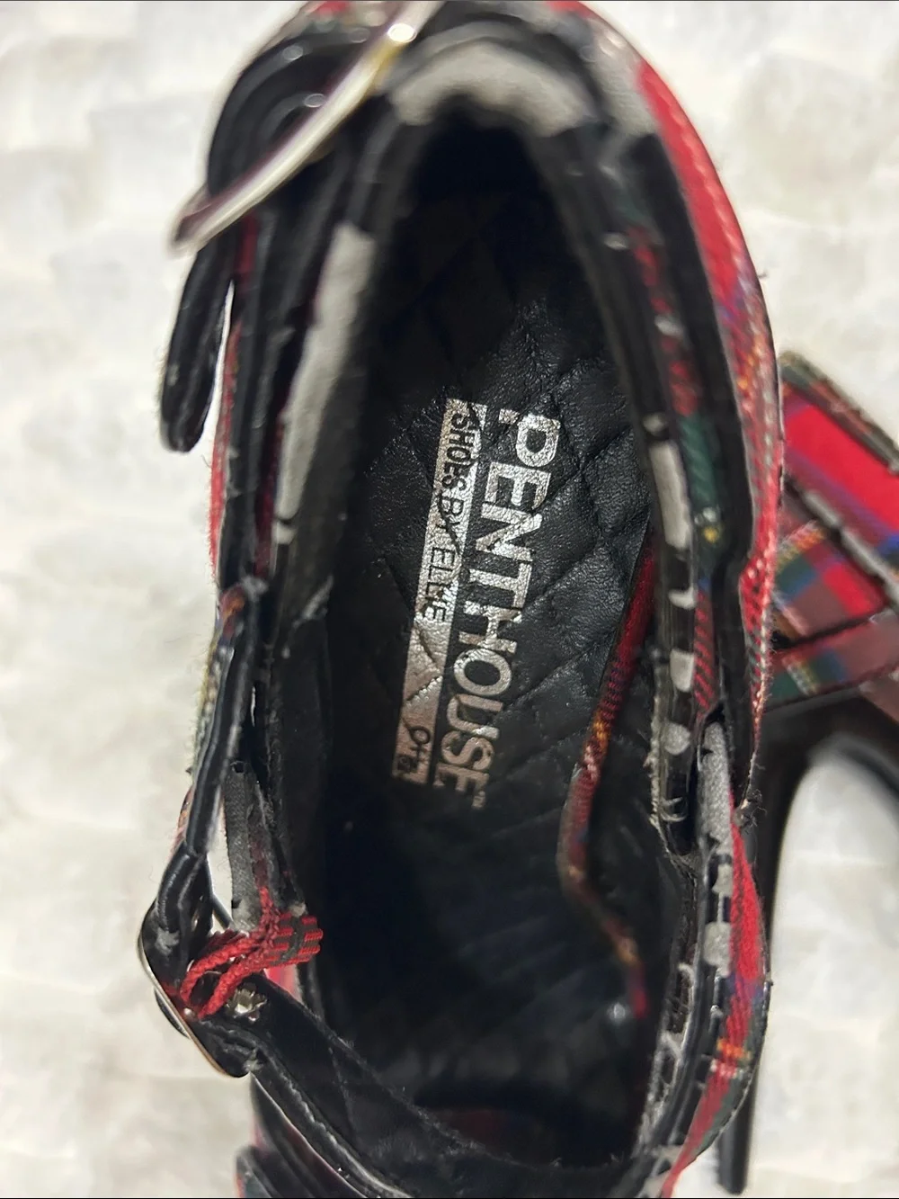 Red Plaid Platform Mary Jane Heels